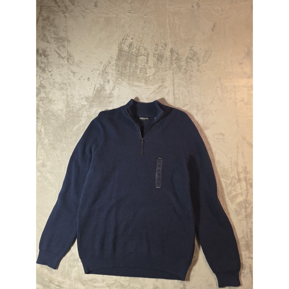 Kenneth Cole Men's XXL Blue Waffle Knit Quarter Zip Sweater NWT $79 Retail